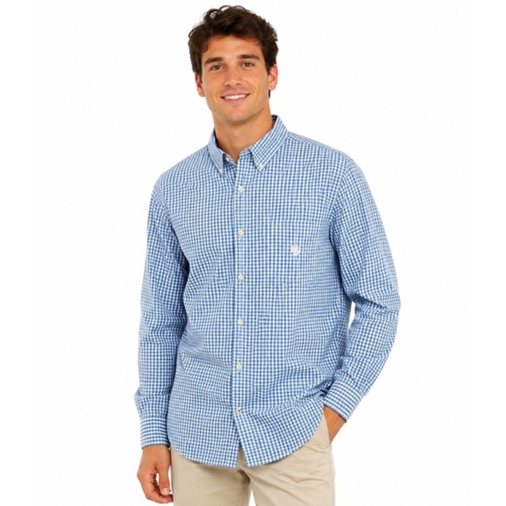 Chaps XL Blue White Gingham Long Sleeve Button Down Shirt Preppy Academia 76-28